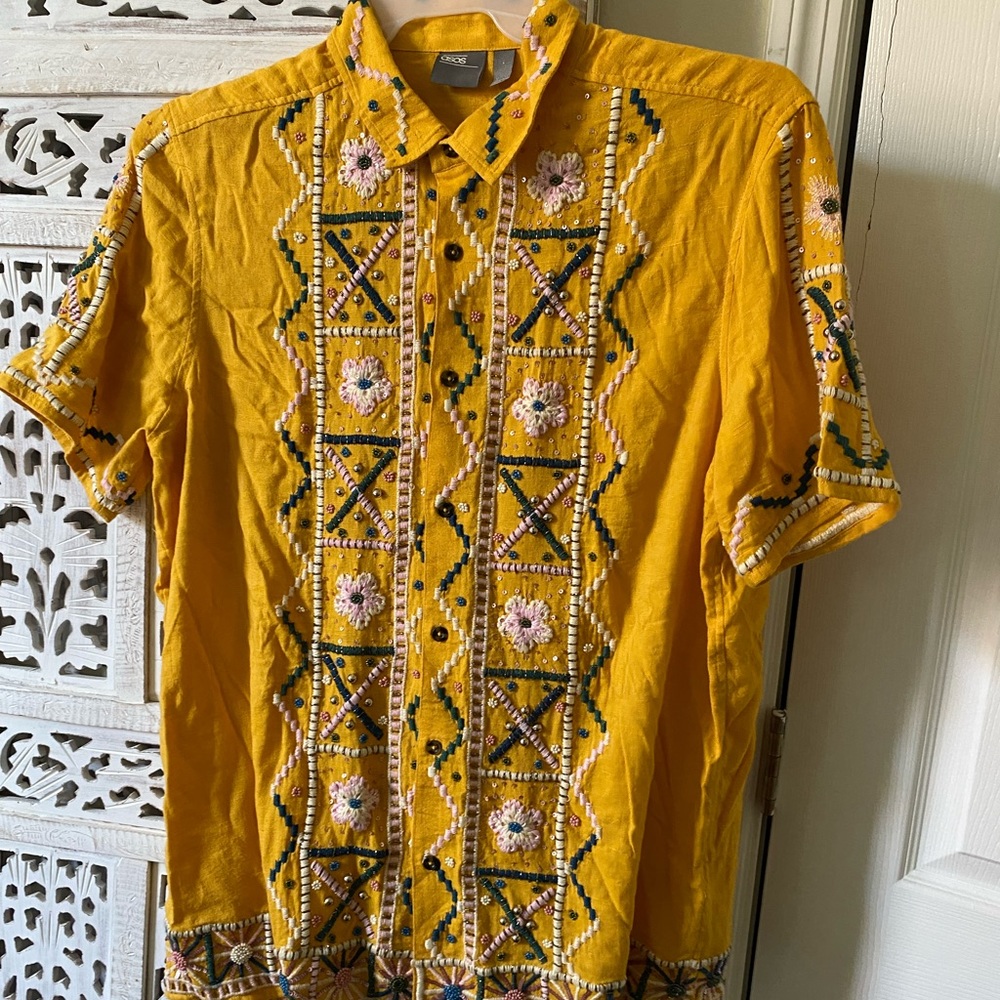 Asos beaded yellow shirt